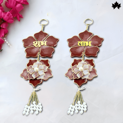 Handmade Shubh Labh for Pooja Room with Red Floral & Pearl Design | Fankaarlok