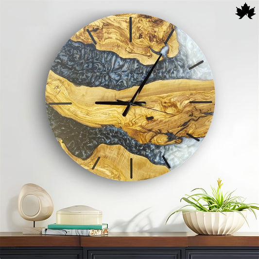 Oceanic Currents - Natural Wood & Deep Sea Resin Wall Clock | Fankaarlok