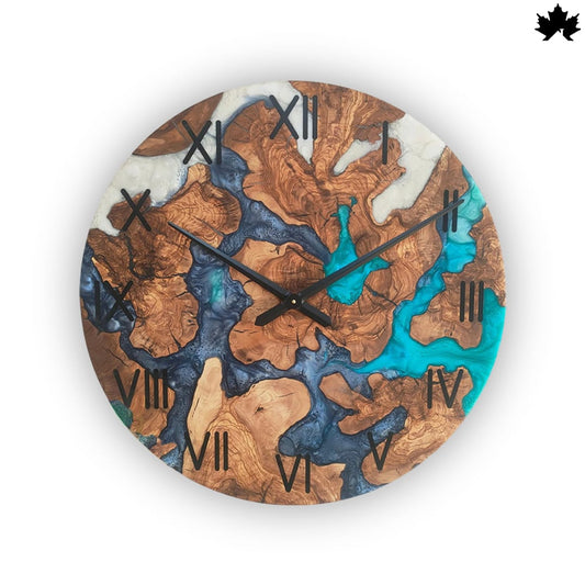 Geological Wonder - Rustic Wood & Turquoise Resin Wall Clock | Fankaarlok