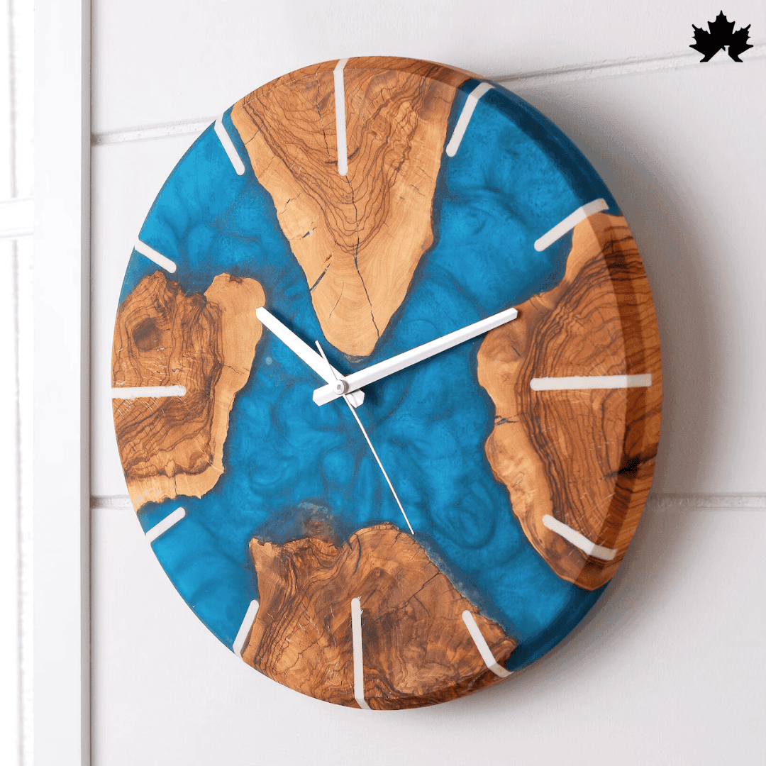 Blue Epoxy Art with Natural Wood | Unique Wooden Wall Clock Design by Fankaarlok