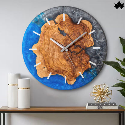 Blue & Grey with Natural Wood | Bedroom Home Decor Clock by Fankaarlok