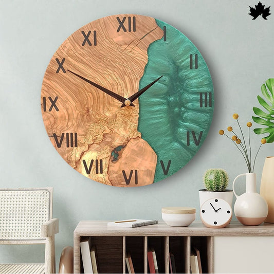 Turquoise Drift - Resin & Wood Wall Clock | Fankaarlok