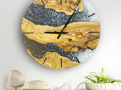 Black & Pearl Epoxy River Design | Handcrafted Wooden Clocks by Fankaarlok
