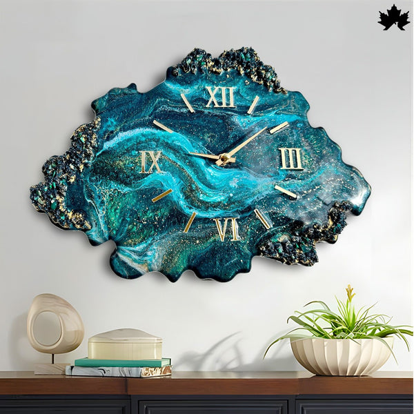 Crystal design resin wall clock with metallic hour markers