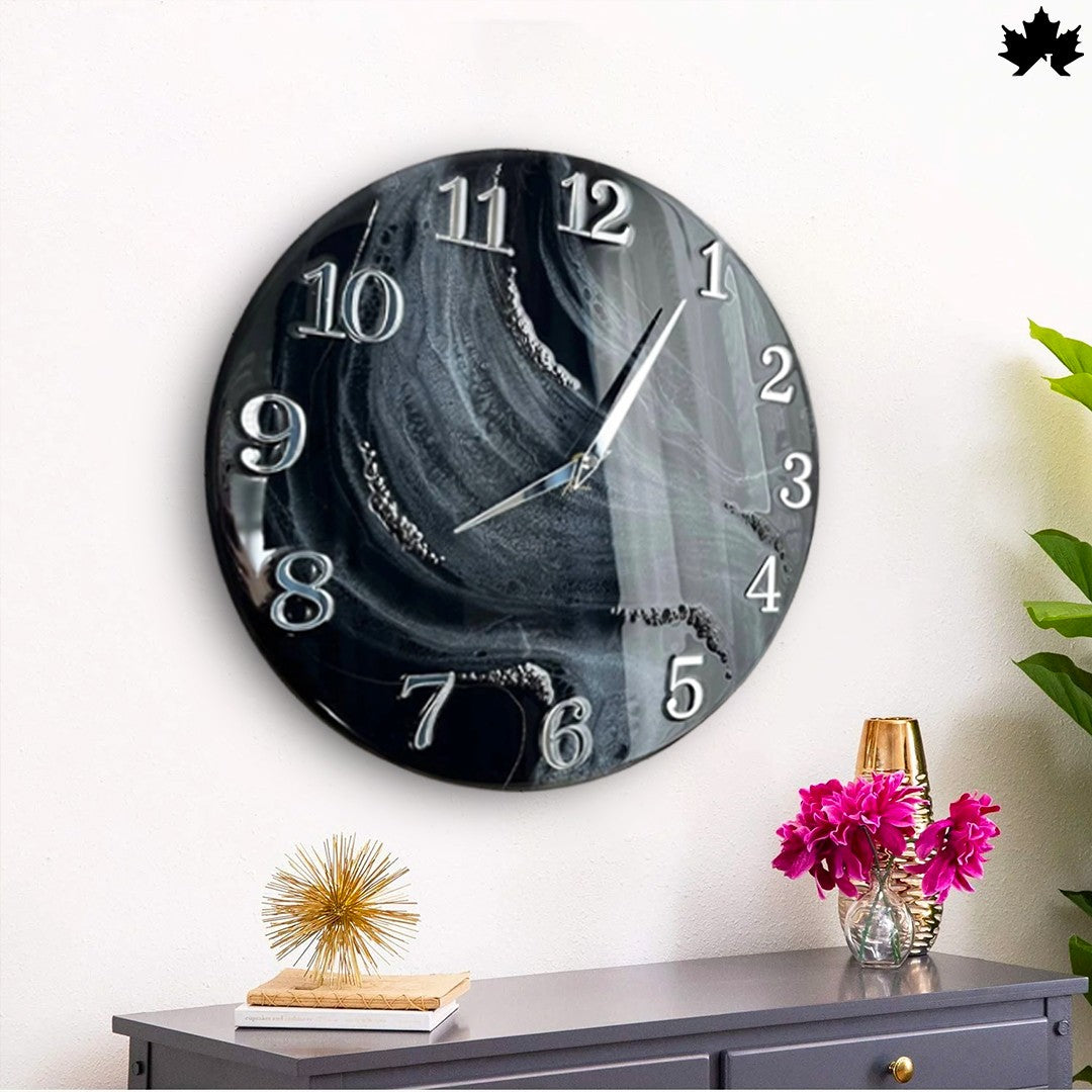 Black Swirl Resin Art Clock | Premium Wall Clock Online by Fankaarlok