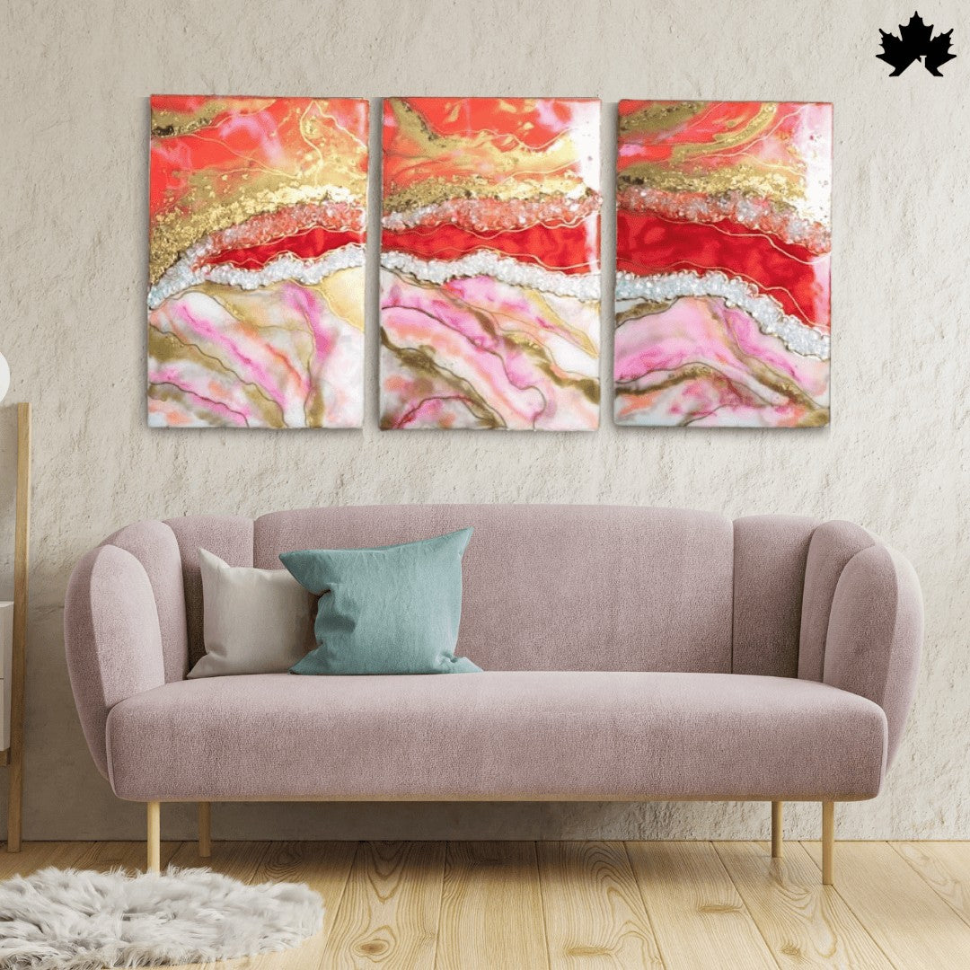 Rosé Crystal Wave – Resin Premium Art Panel for Living Room | Fankaarlok