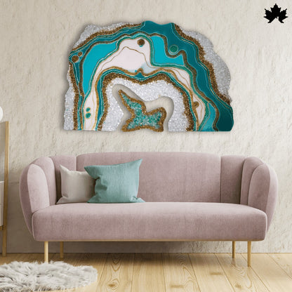 Aqua Crystal Arc – Resin Unique Abstract Wall Panel for Living Room | Fankaarlok