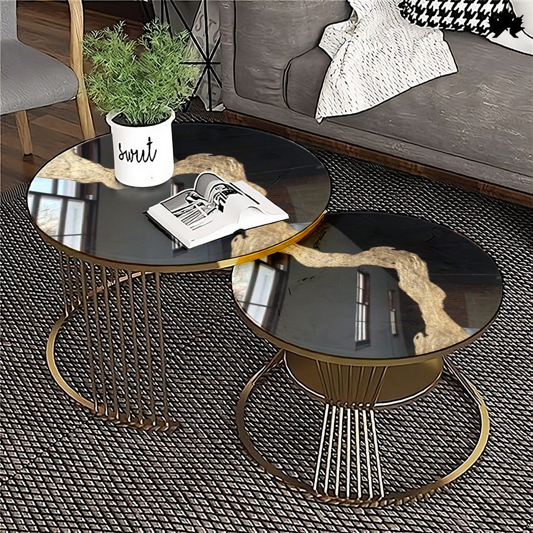 Round Nesting Table Set – Modern Black & Gold Epoxy Tables | Fankaarlok