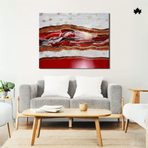 Handcrafted Crimson Flow Art with rich reds and gold leaf details