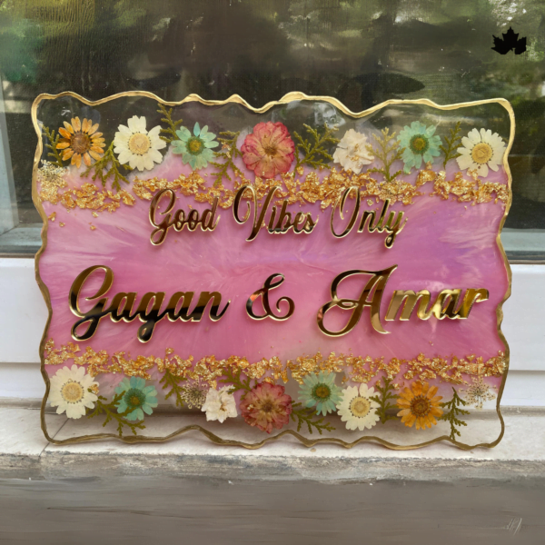 Handcrafted Floral Verve Nameplate with vibrant floral and golden design