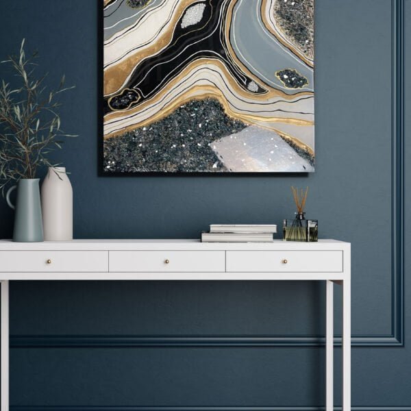 Handcrafted Golden Geode Elegance Wall Art with gold, black, and grey layers