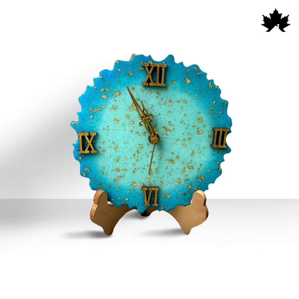 Handcrafted Turquoise Gilded Wall Clock with vibrant turquoise and gold design