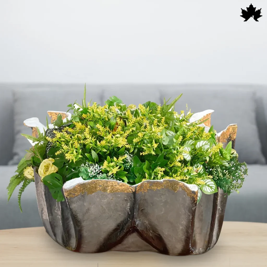 Monarch Noir – Rectangular Resin Planter in Marble Black & Gold | Fankaarlok