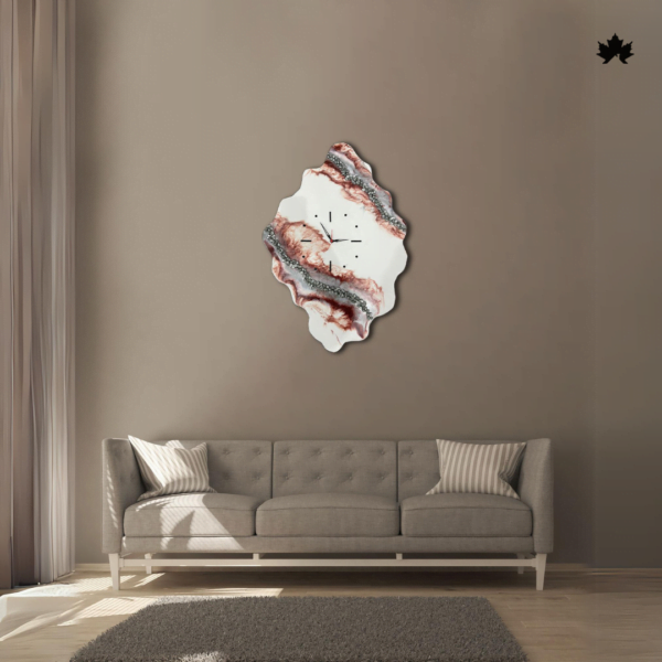 The Ethereal Geode - Smart Wall Clock from Fankaarlok features an abstract geode design, blending rich, earthy tones with a sleek, modern shape, making it a stunning addition to any contemporary living space. This wall clock combines artistic flair with functionality, ideal for those who appreciate both style and precision in home decor.