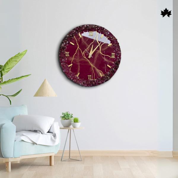 Handcrafted Regal Ruby Wall Clock with luxurious crimson and gold design