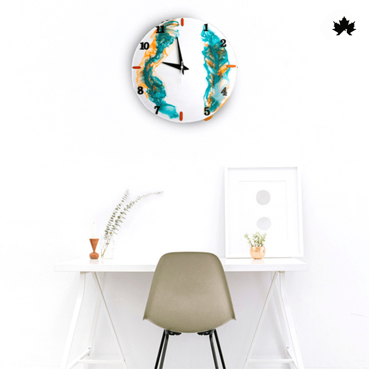 Handcrafted Zephyr Tides Wall Clock with vibrant turquoise and gold design