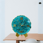 Handcrafted Time's Grasp Wall Clock with ethereal turquoise and gold design