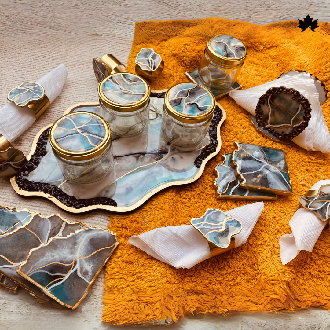 AquaMarine Dream - Deluxe Tableware Collection with Gold Vein Accents