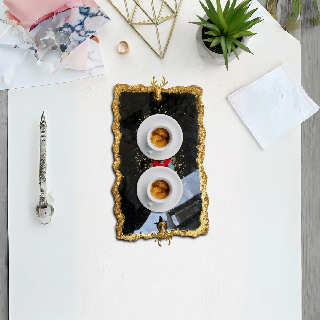 Majestic Mornings - Luxe Resin Serving Tray with Gold Fleck Accents