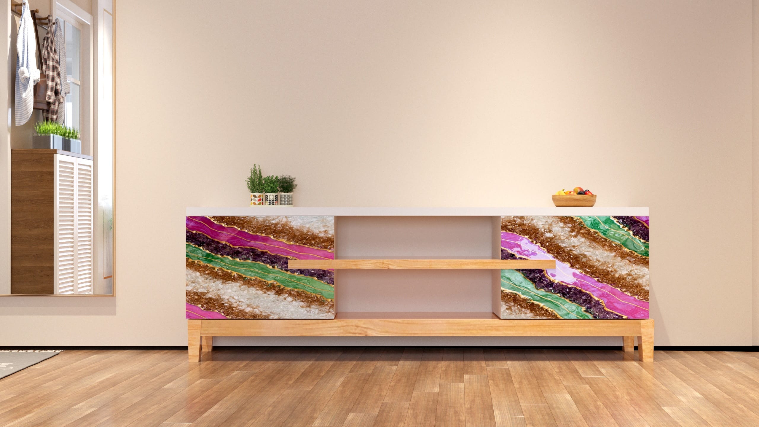 Gemstone Symphony Cabinet - Artistic Handcrafted Storage Unit for Modern Homes