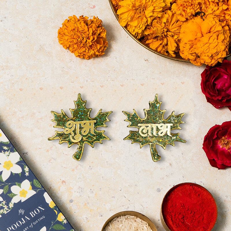 Glittering Green Shubh Laabh Pair - Autumn Leaf Collection