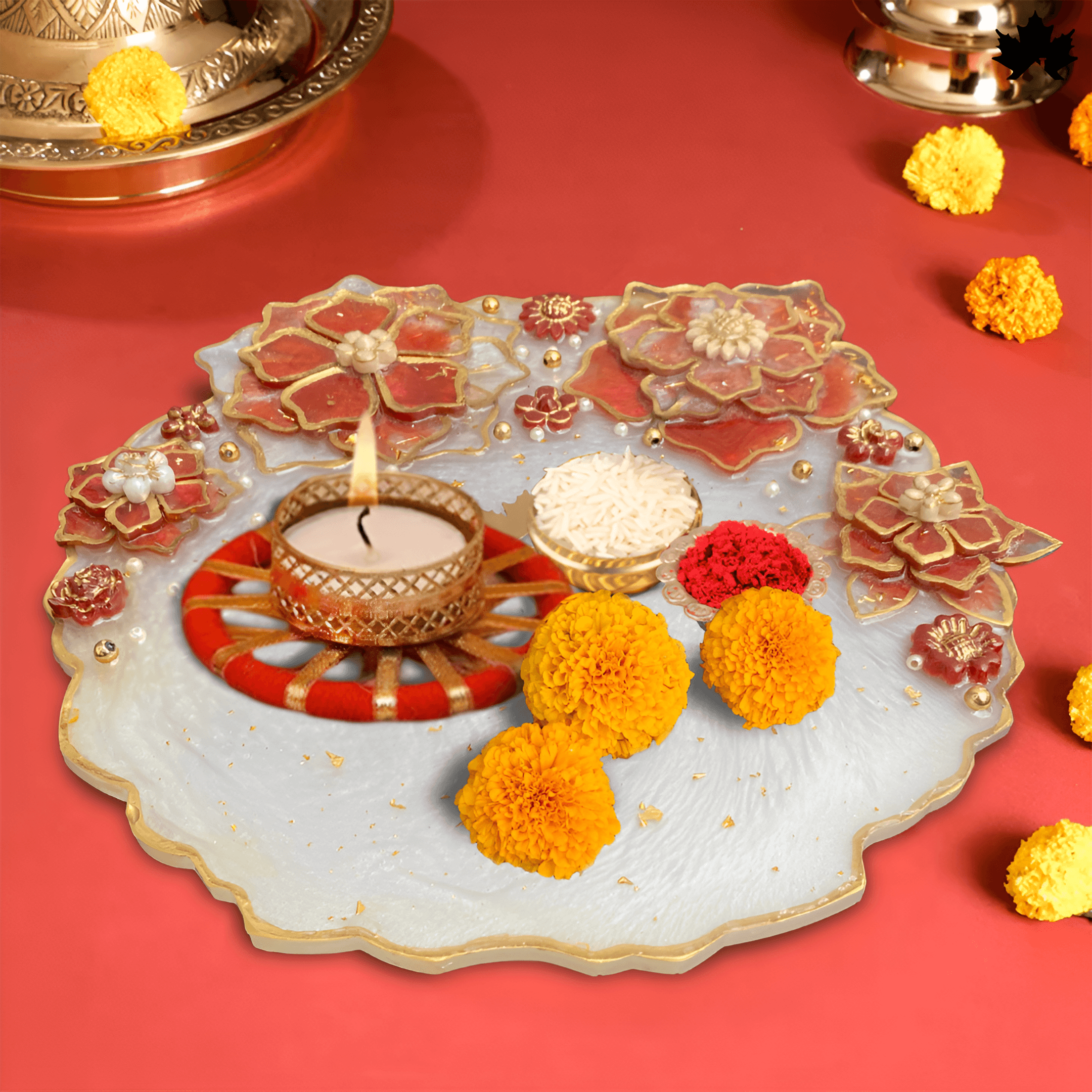 Grand Floral Harmony Pooja Thali – Elegant Worship Plate