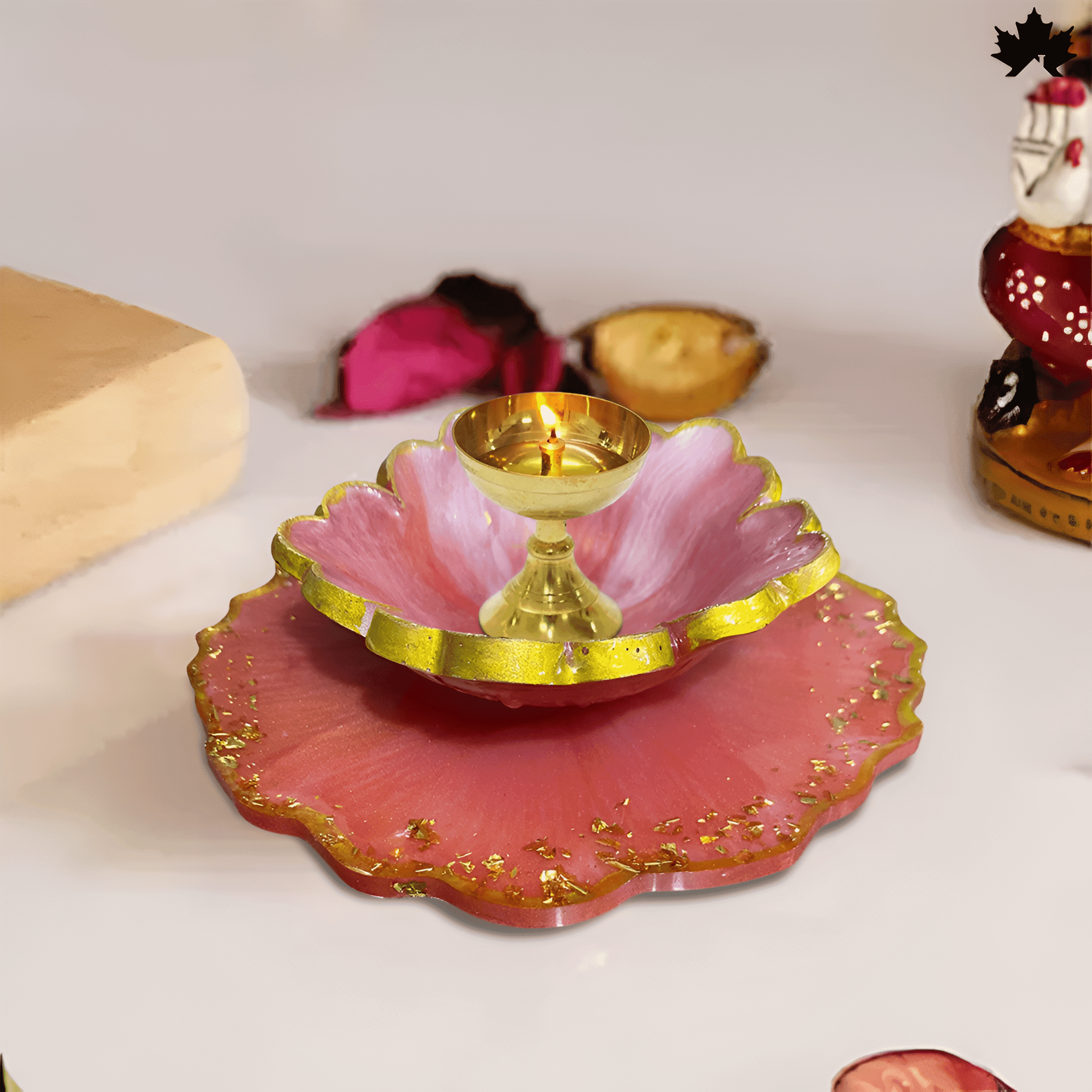 Blush Lotus Diya Holder - Graceful Jyot and Diya Holder for Aarti and Pooja Rituals
