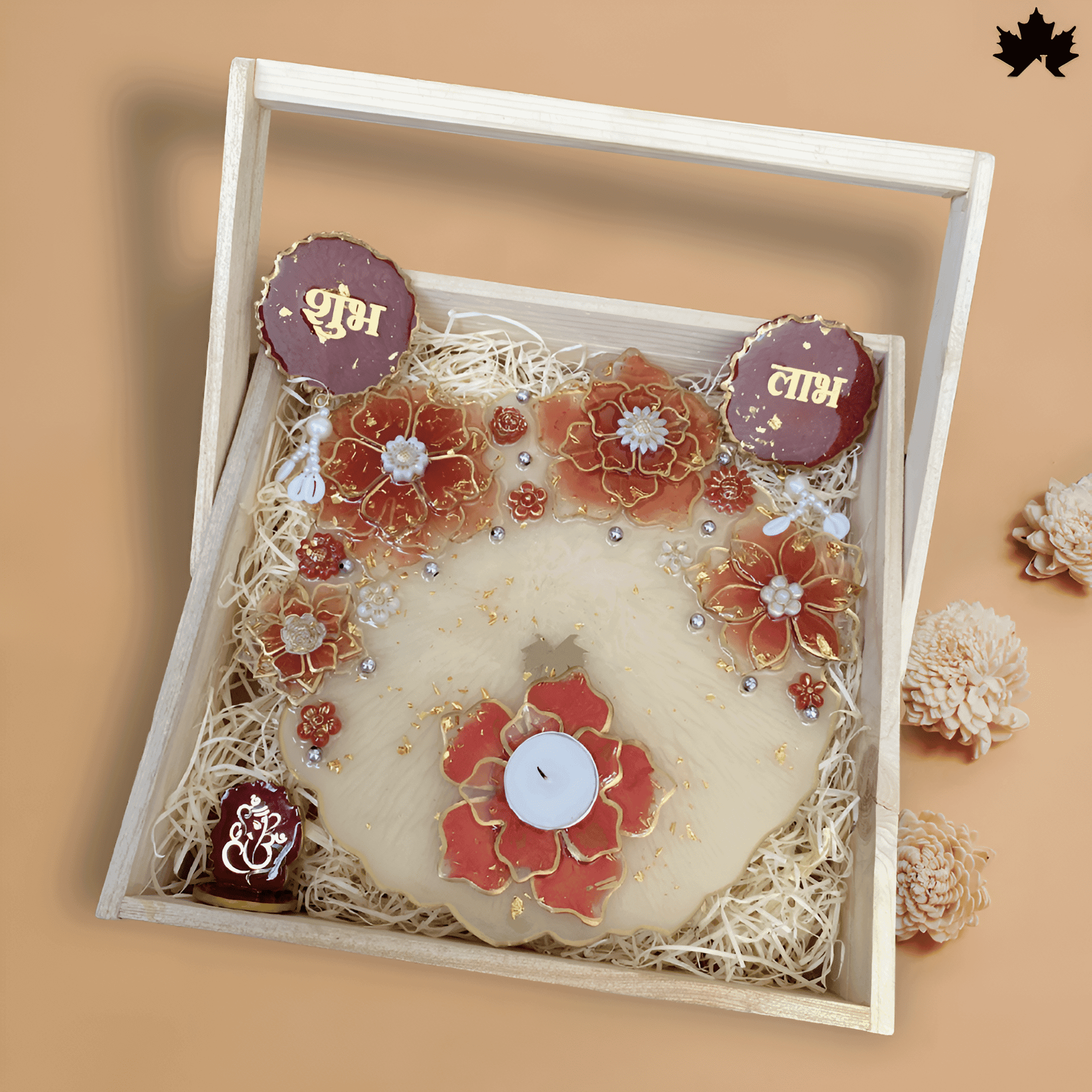 Grand Floral Harmony Combo Set: Pooja Thali, Shubh Laabh, Diya & Ganesh Idol