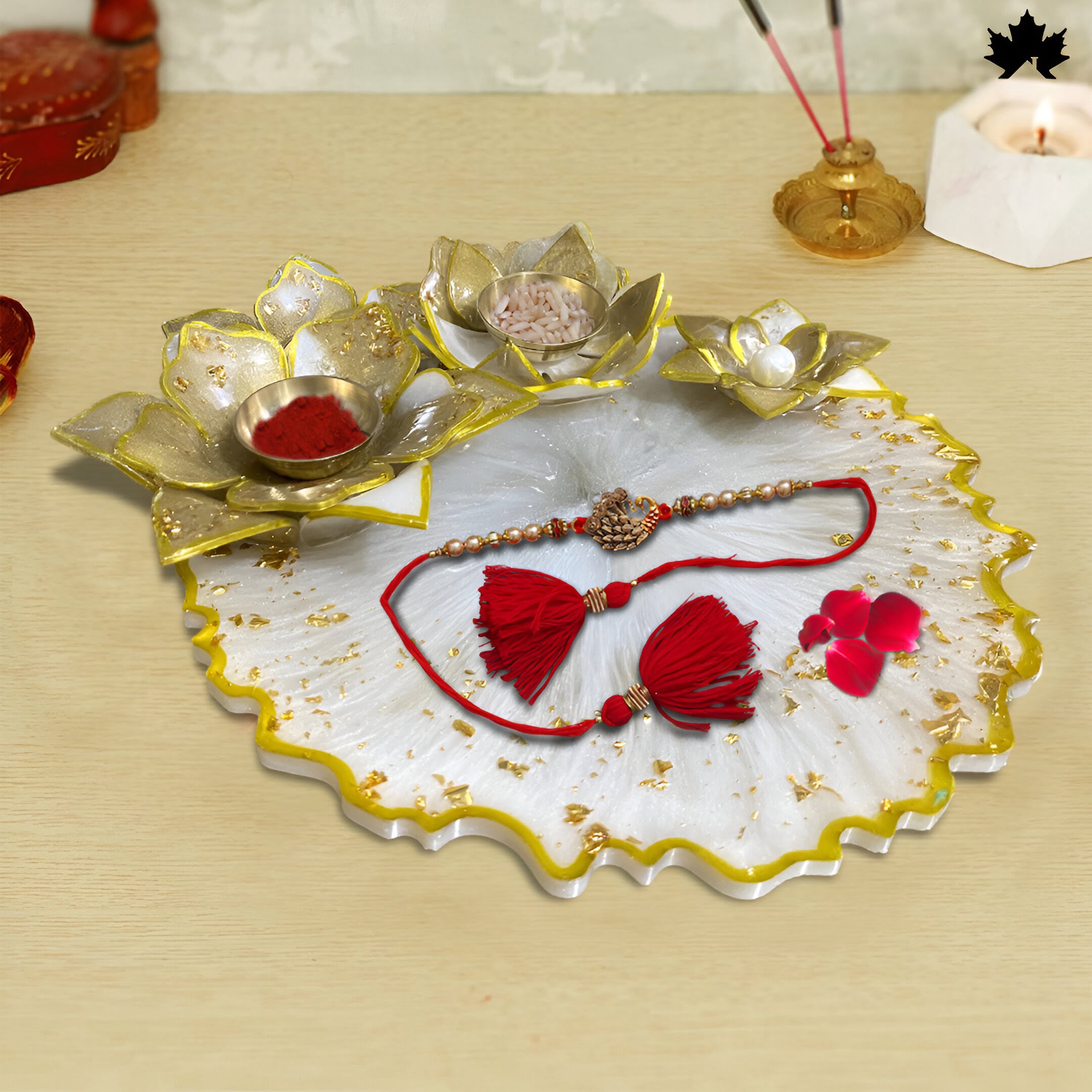Golden Ganges Pooja Thali - Perfect for Rakhi, Diwali & Festive Ceremonies