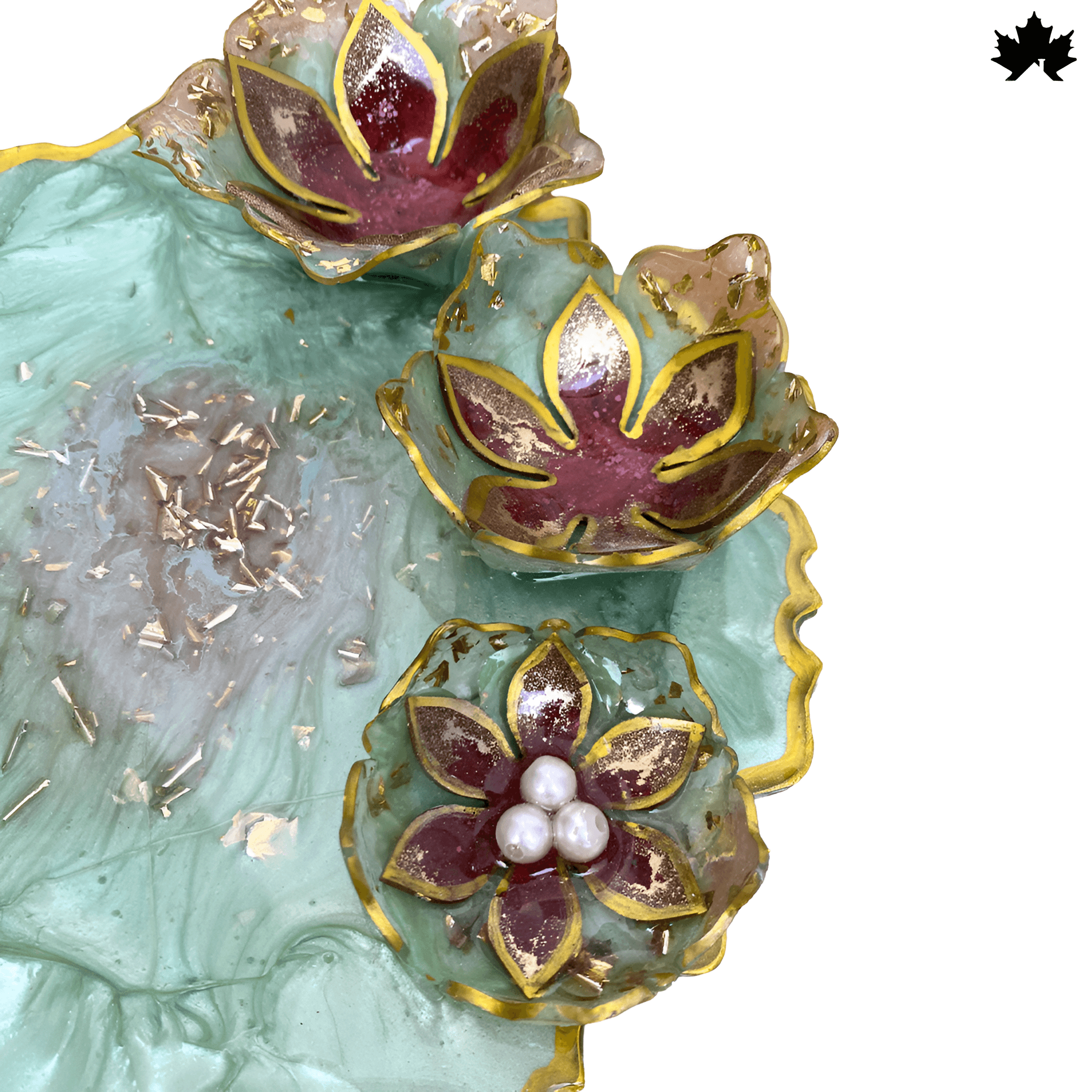Lotus Symphony Pooja Platter – 8-Inch with 3 Lotus Bowls