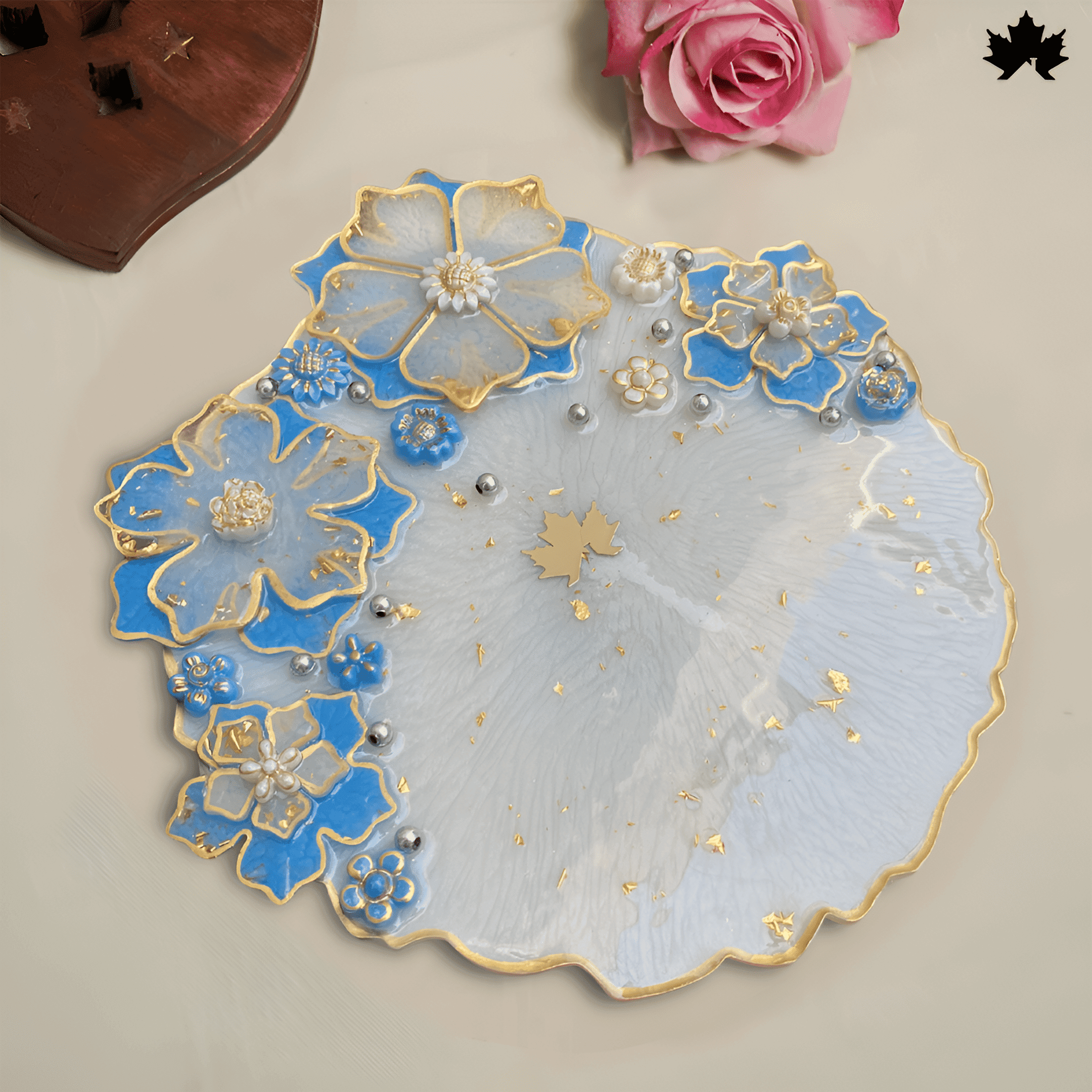 Divine Blossoms Pooja Thali – Celestial Blue Ceremonial Plate