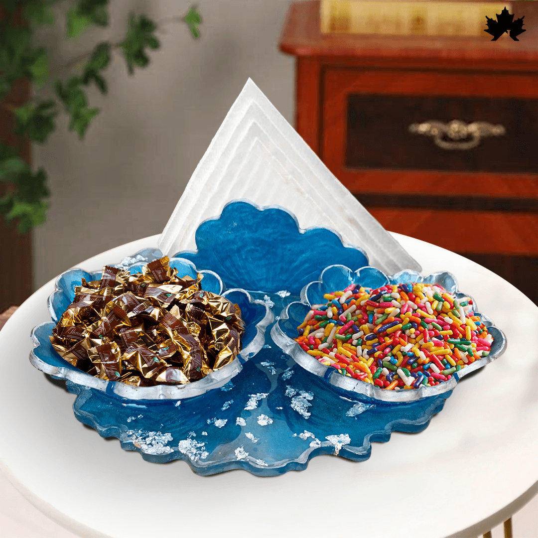 Blue Lagoon Entertainer Platter with Candy Bowls and Napkin Stand