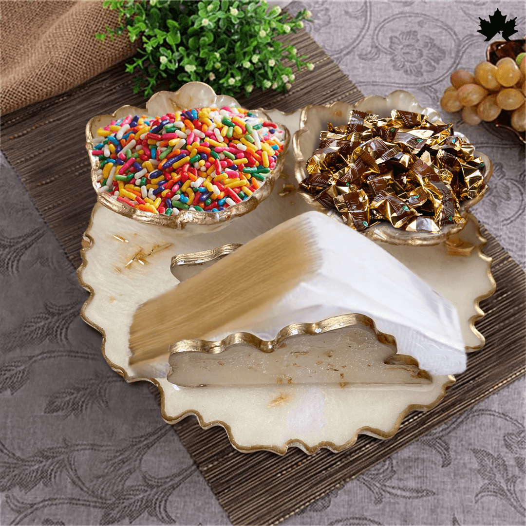 Ivory Luxe Snack Platter – 2 Bowls with Tissue Holder